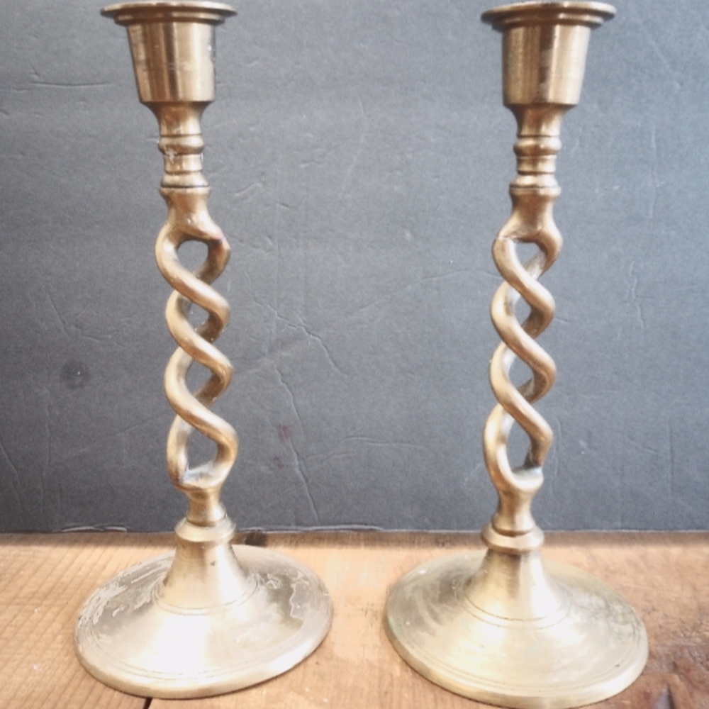Pair of Vintage Brass Twist Tapper Candle Holders